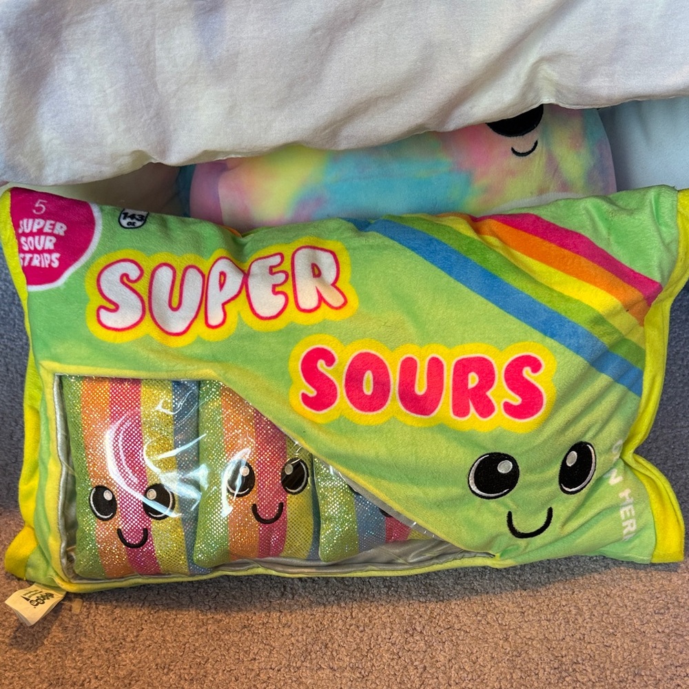 Super Sours Plush Pillow with Rainbow Design